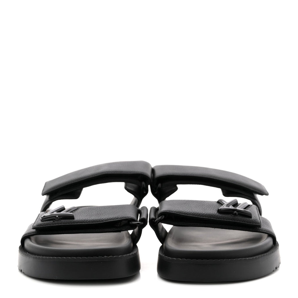Grained Calfskin Sunset Comfort Flat Sandals 41 Black