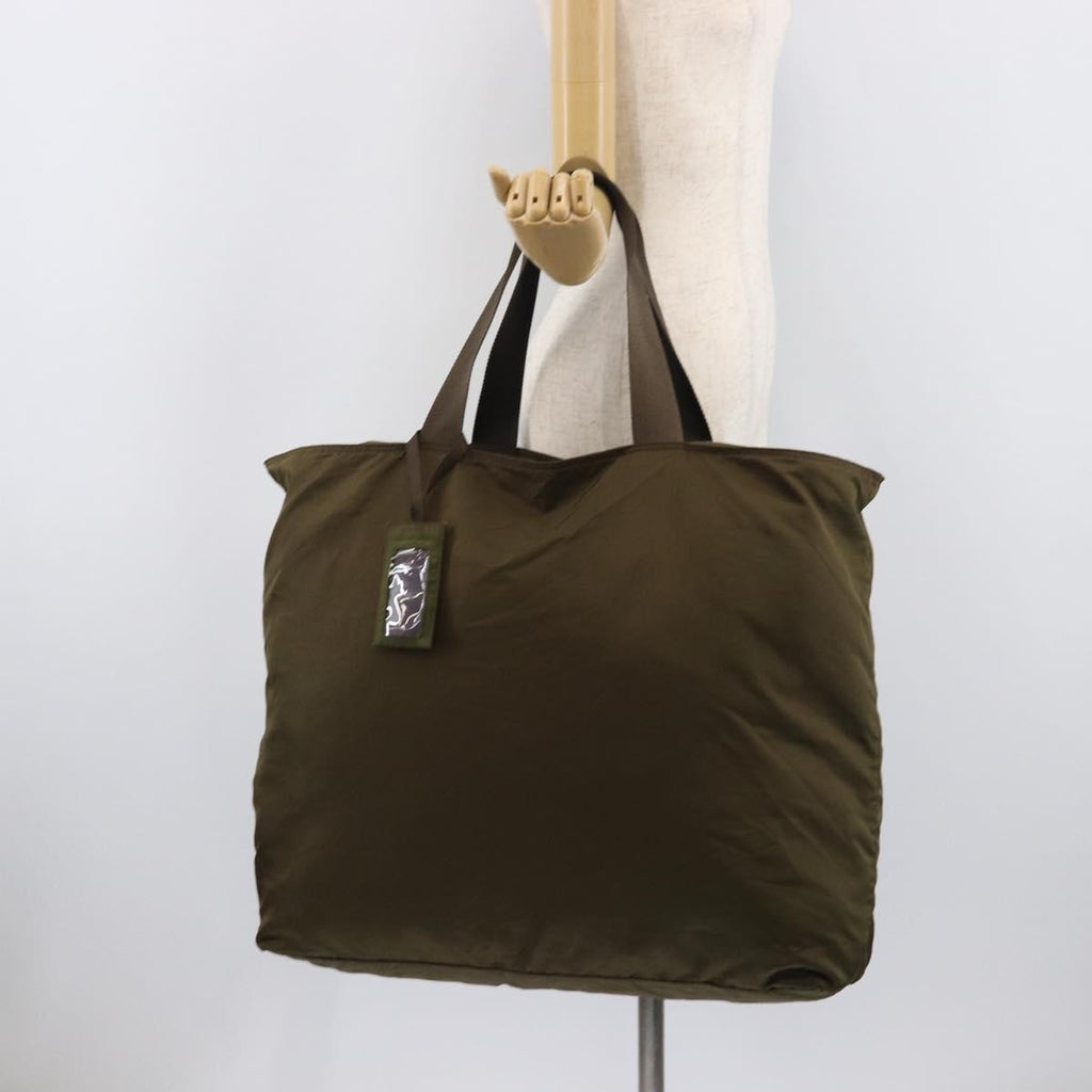PRADA Boston Bag Nylon Green Silver Auth fm5474