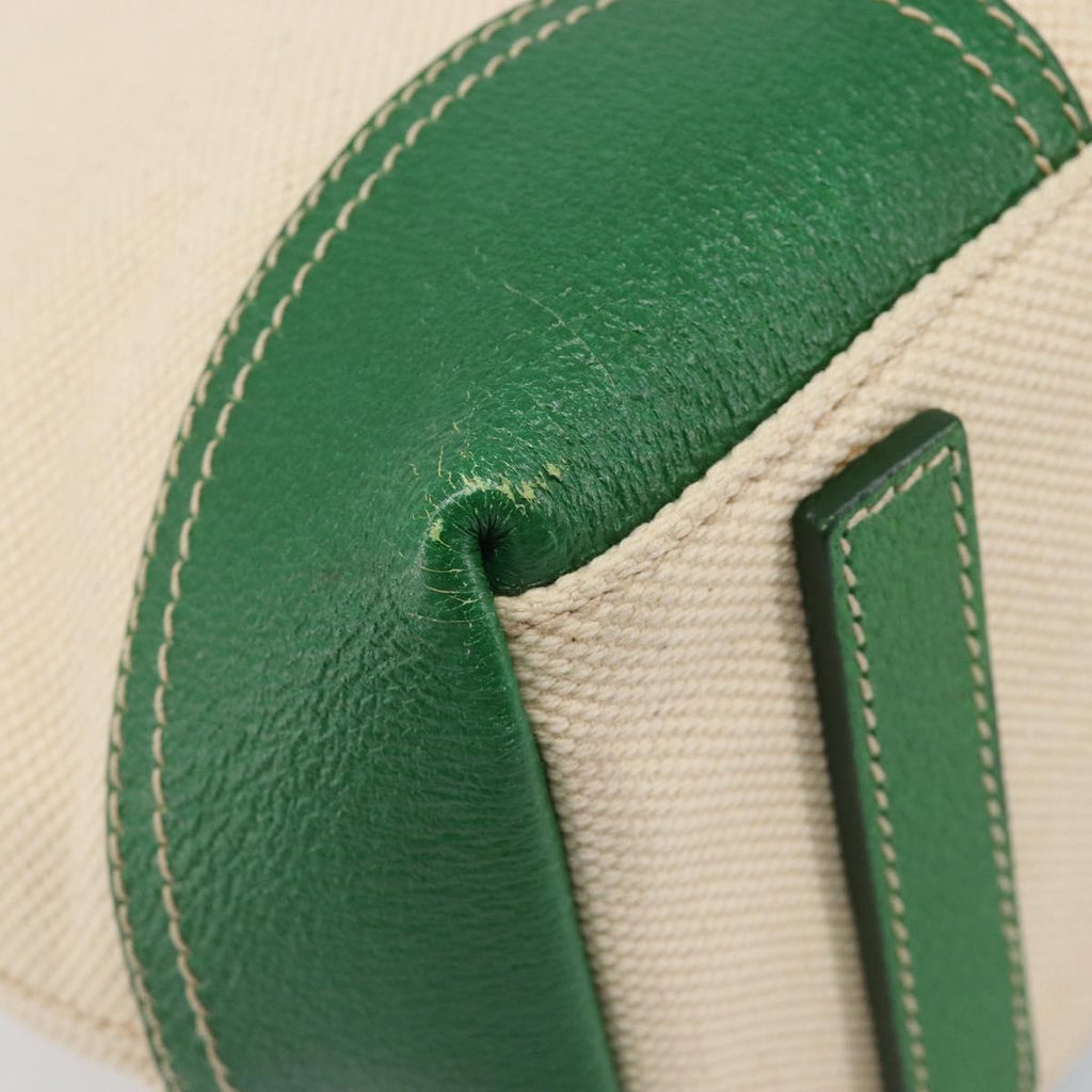 PRADA Tote Bag Canvas Beige Green Auth gh2350