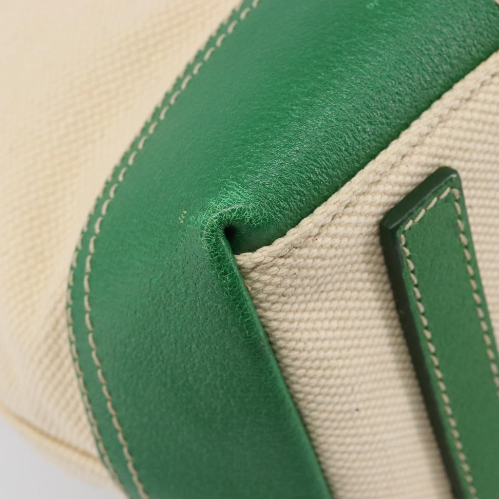 PRADA Tote Bag Canvas Beige Green Auth gh2350