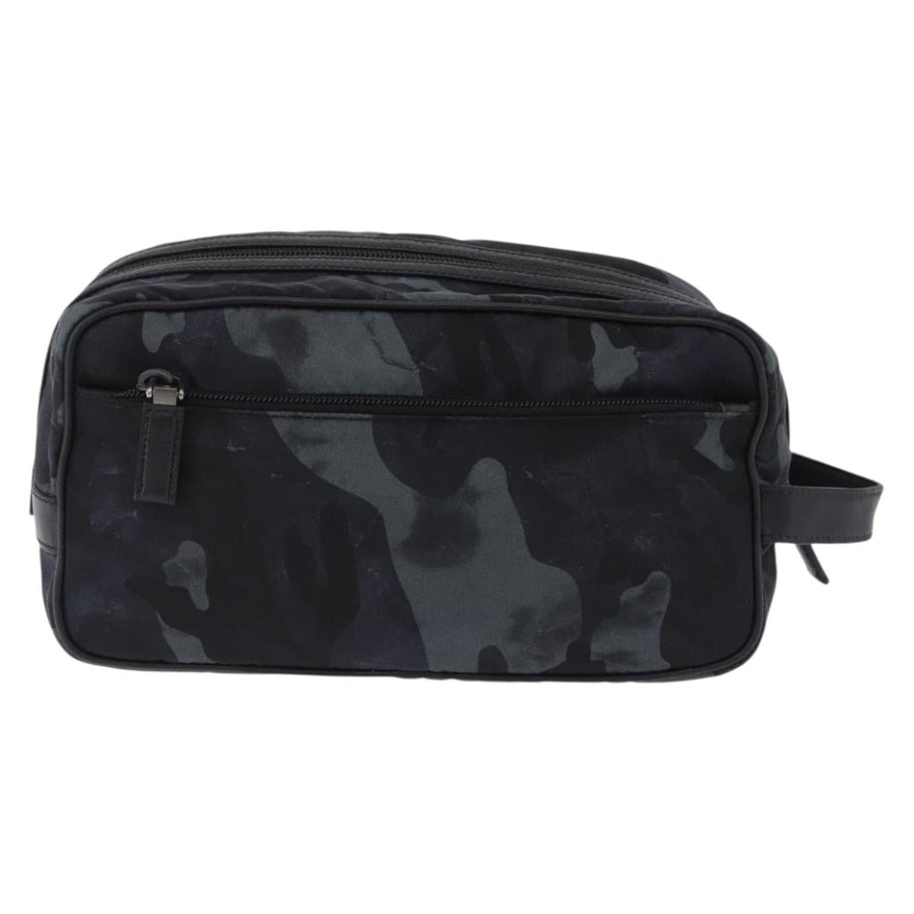 PRADA Clutch Bag Nylon Navy Silver Auth hk4058
