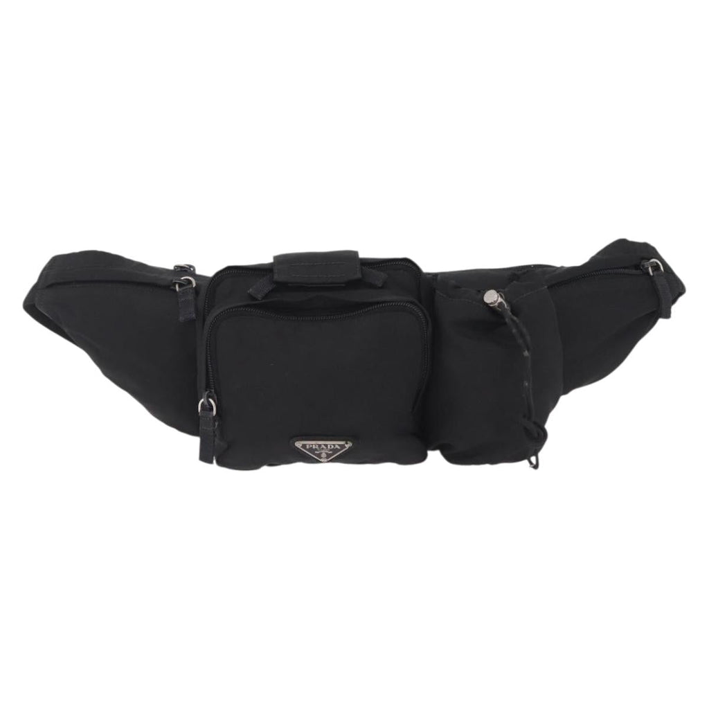 PRADA Waist bag Nylon Black Silver Auth hk4226