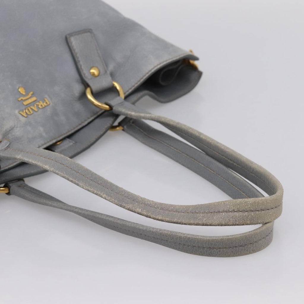 PRADA Tote Bag Leather Light Blue Gold Auth hk4228