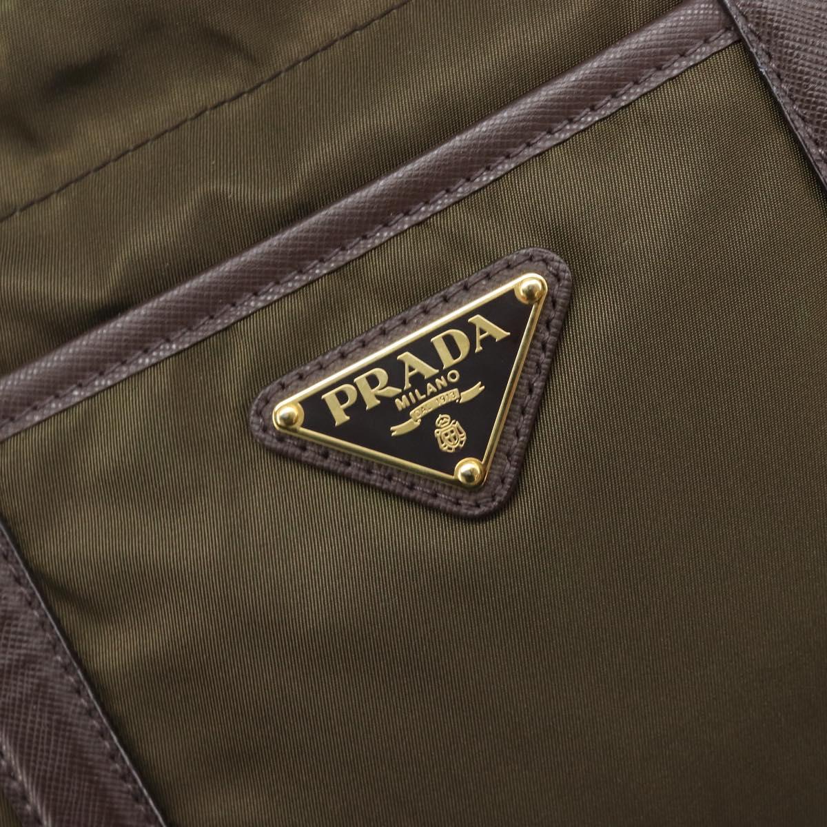 PRADA Tote Bag Nylon Green Gold Auth hk4229
