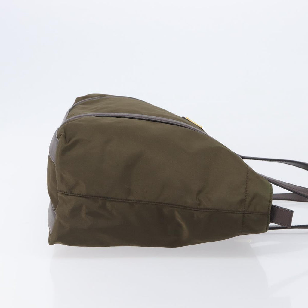 PRADA Tote Bag Nylon Green Gold Auth hk4229