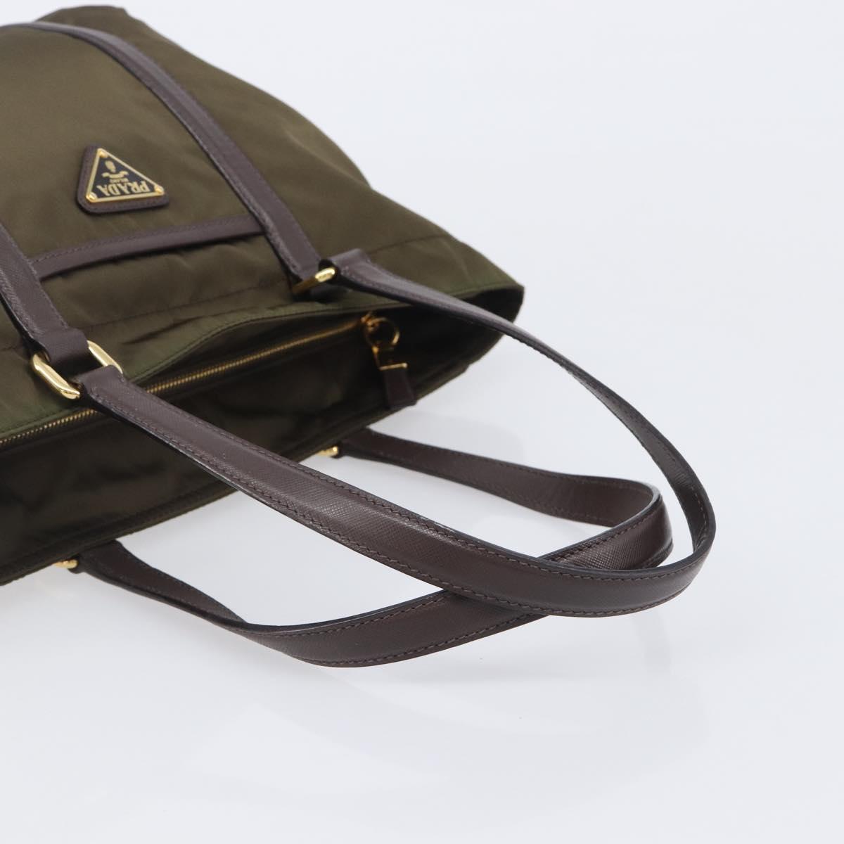 PRADA Tote Bag Nylon Green Gold Auth hk4229