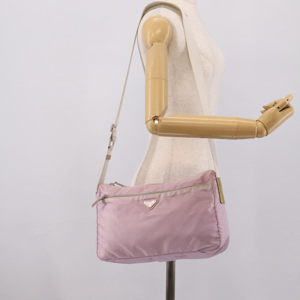 PRADA Shoulder Bag Nylon Pink Silver Auth hk4231