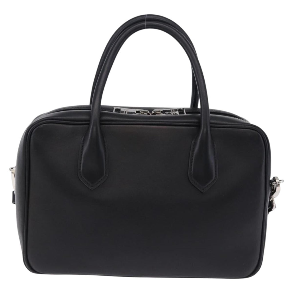 PRADA Hand Bag Leather 2way Black Silver Auth ka5717M