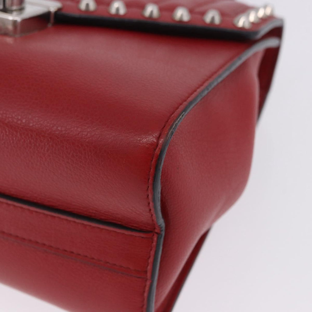 PRADA Chain Shoulder Bag Leather Red Silver Auth ka6268V