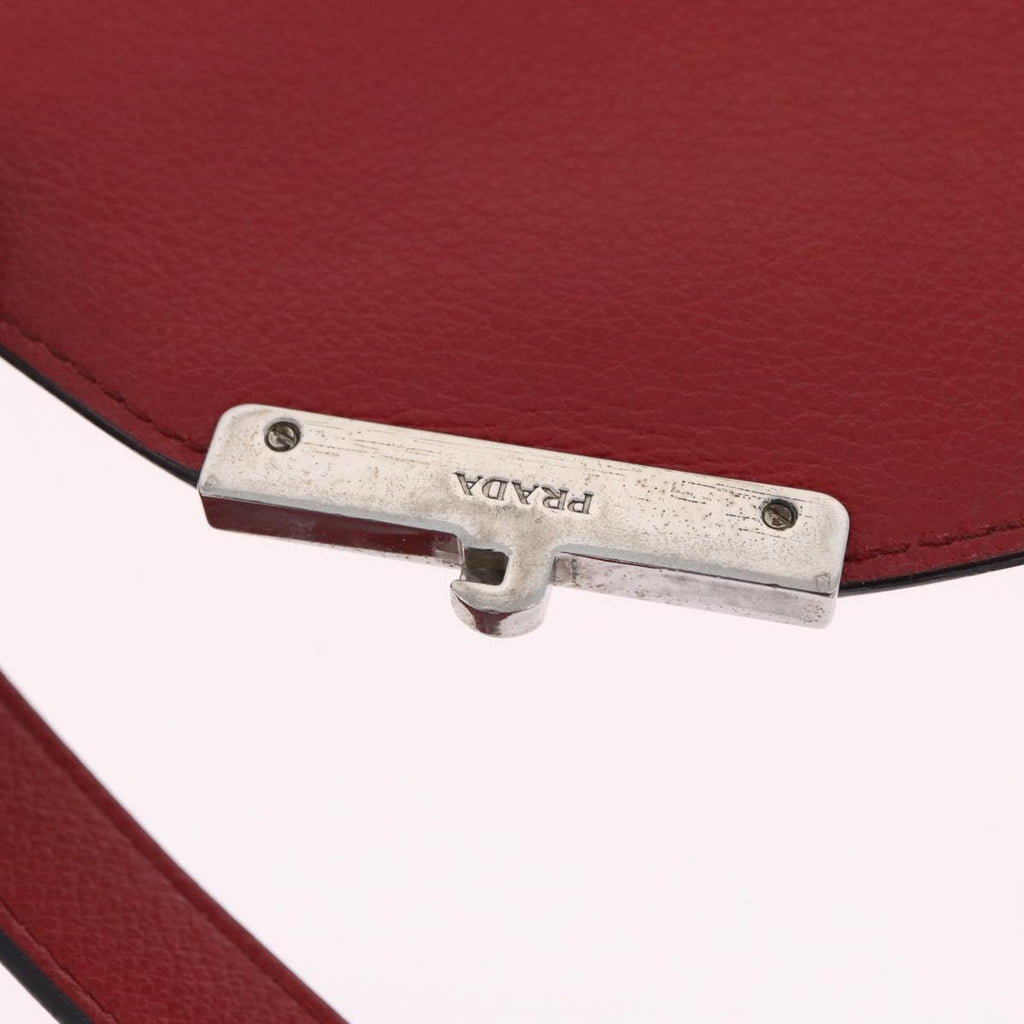 PRADA Chain Shoulder Bag Leather Red Silver Auth ka6268V