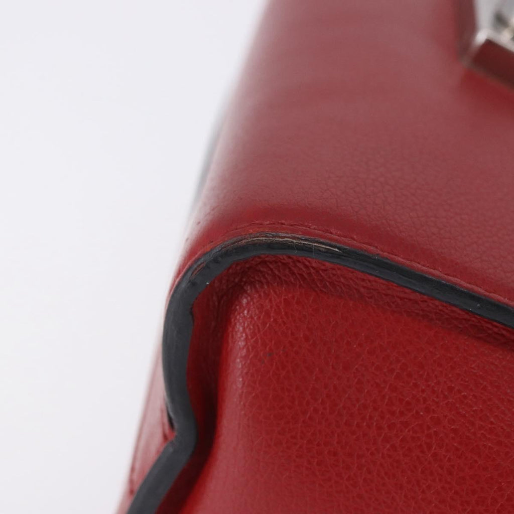 PRADA Chain Shoulder Bag Leather Red Silver Auth ka6268V