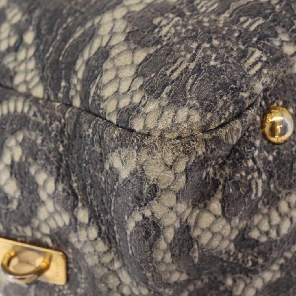 PRADA Hand Bag Leather Gray Gold Auth ka6590V