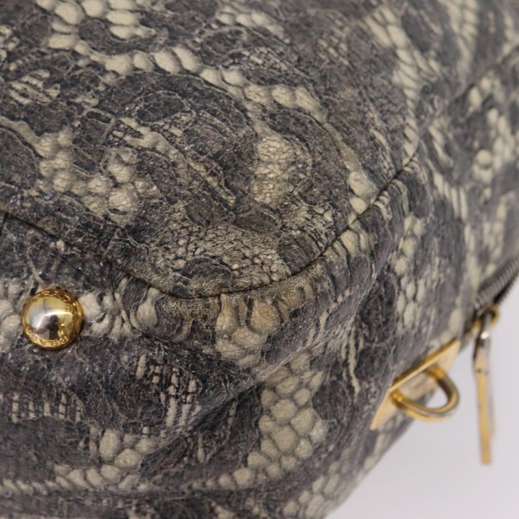 PRADA Hand Bag Leather Gray Gold Auth ka6590V