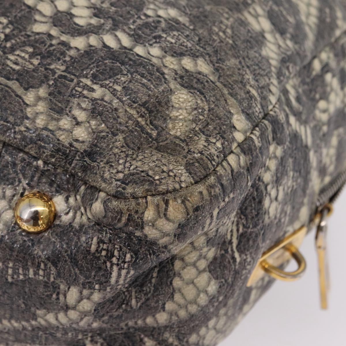 PRADA Hand Bag Leather Gray Gold Auth ka6590V