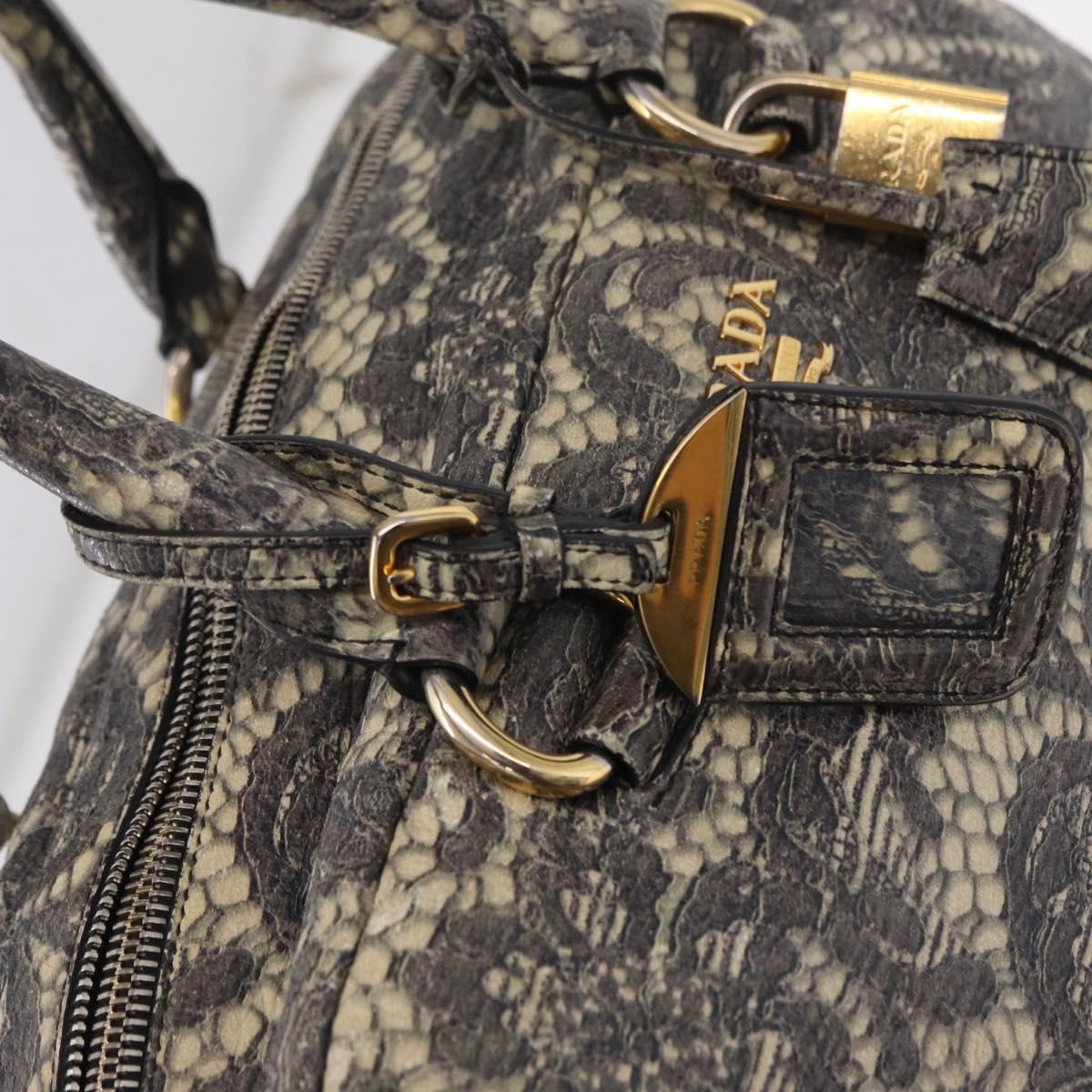 PRADA Hand Bag Leather Gray Gold Auth ka6590V