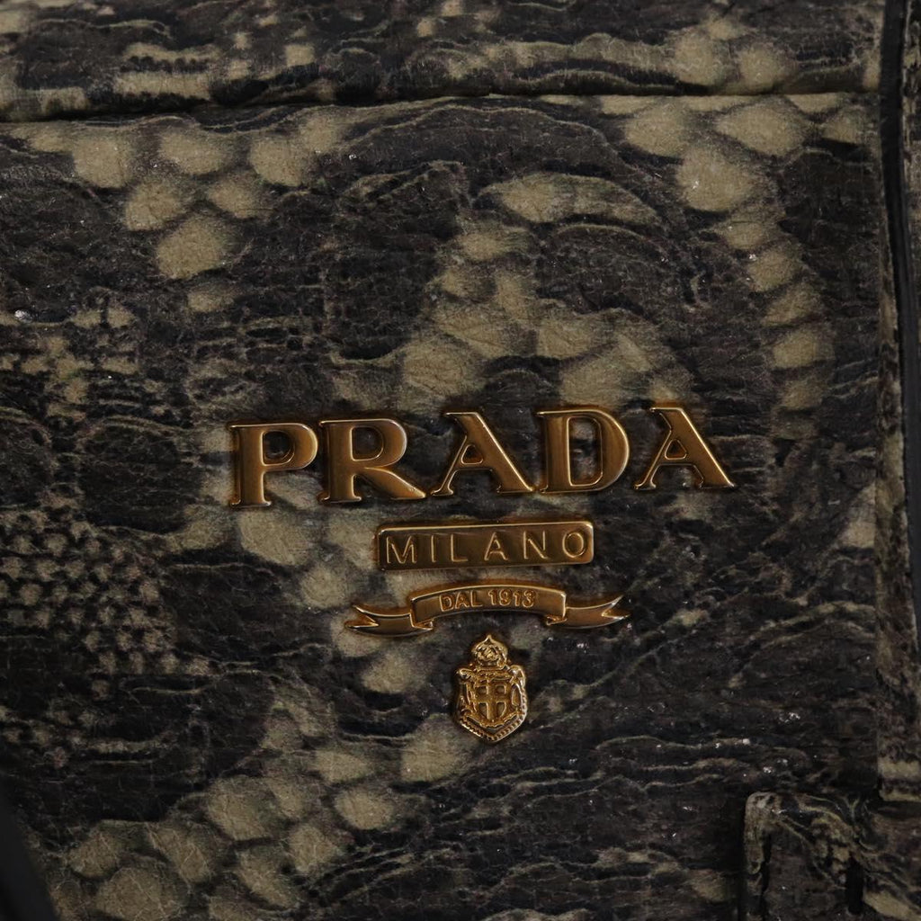 PRADA Hand Bag Leather Gray Gold Auth ka6590V
