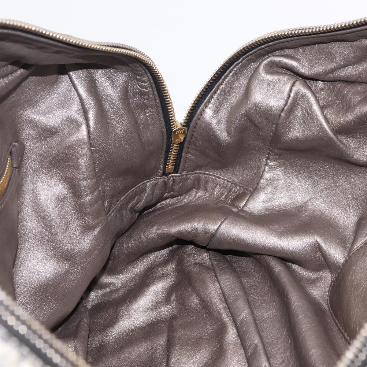 PRADA Hand Bag Leather Gray Gold Auth ka6590V