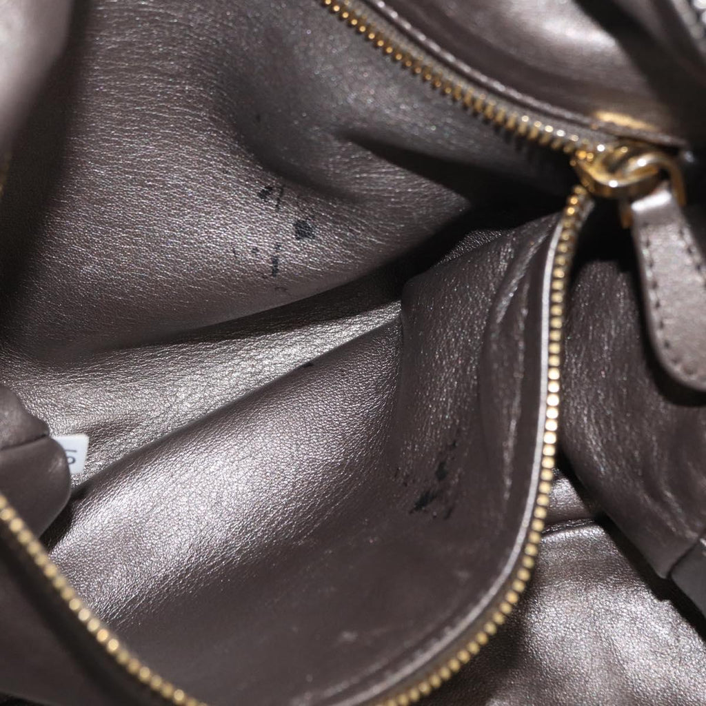 PRADA Hand Bag Leather Gray Gold Auth ka6590V
