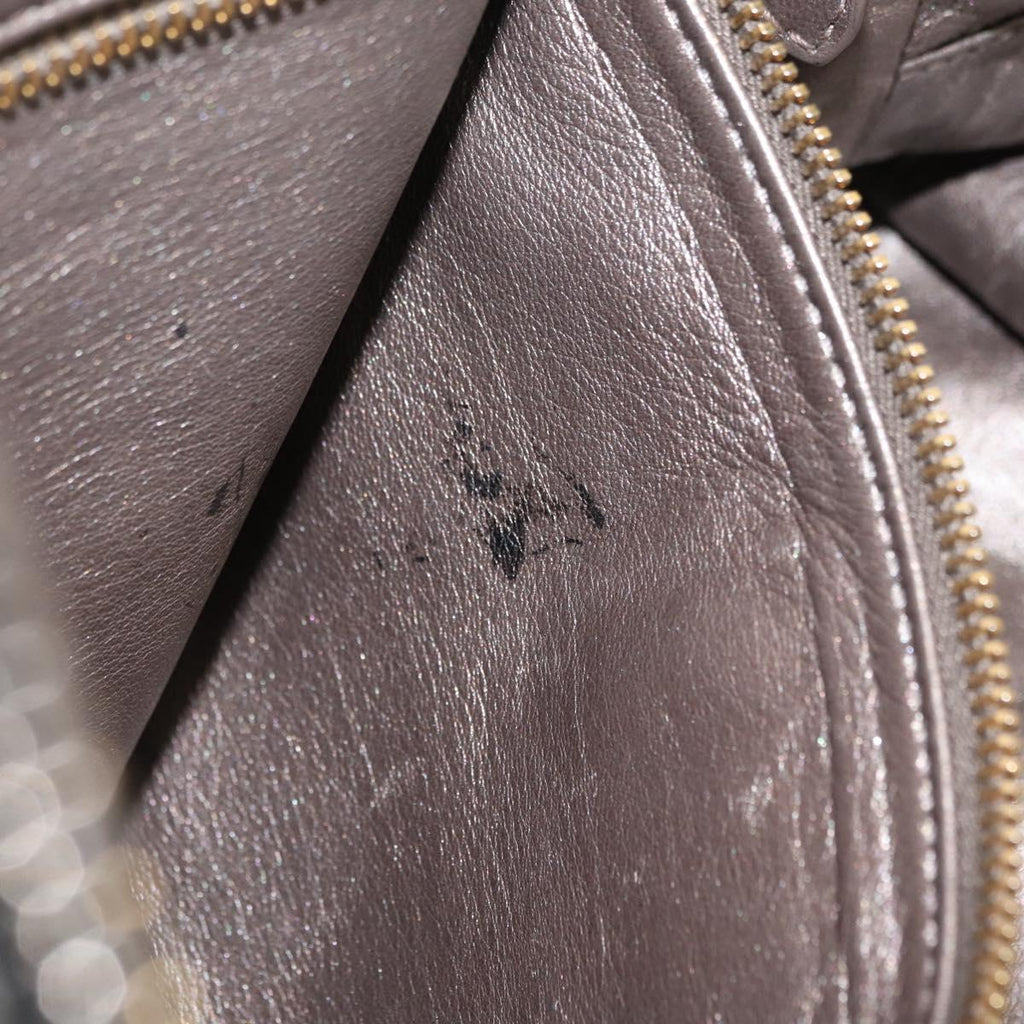 PRADA Hand Bag Leather Gray Gold Auth ka6590V