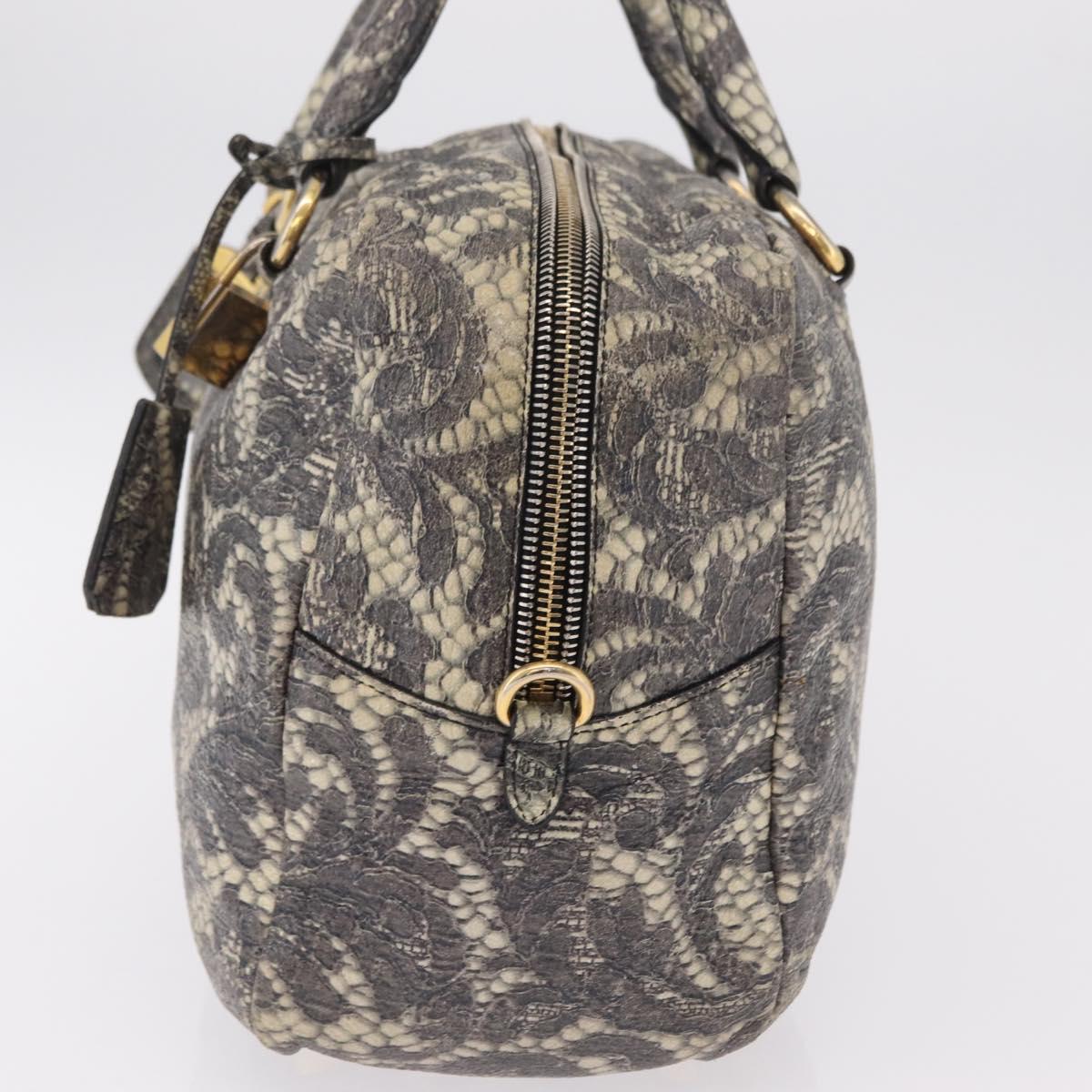 PRADA Hand Bag Leather Gray Gold Auth ka6590V