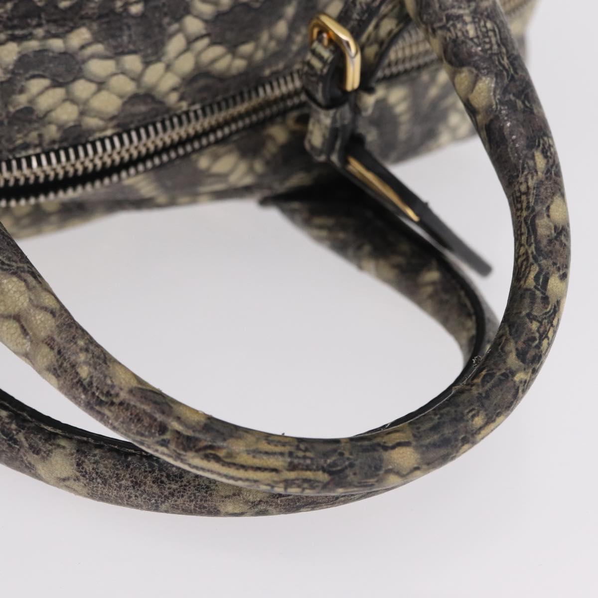 PRADA Hand Bag Leather Gray Gold Auth ka6590V