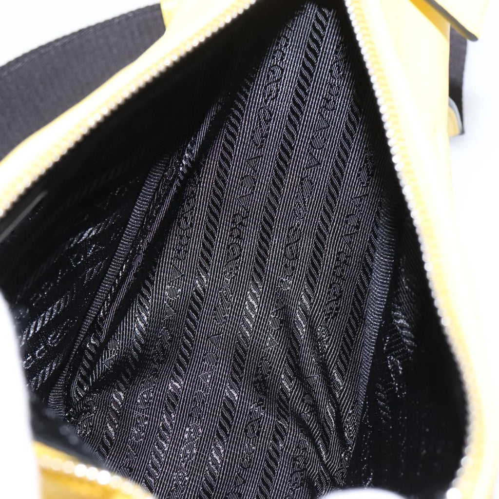 PRADA Triangle Shoulder Bag Leather Yellow Silver Auth ka6699M