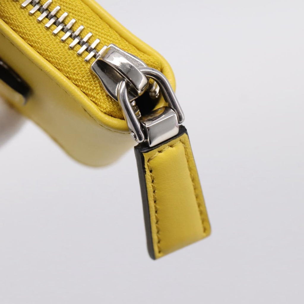 PRADA Triangle Shoulder Bag Leather Yellow Silver Auth ka6699M