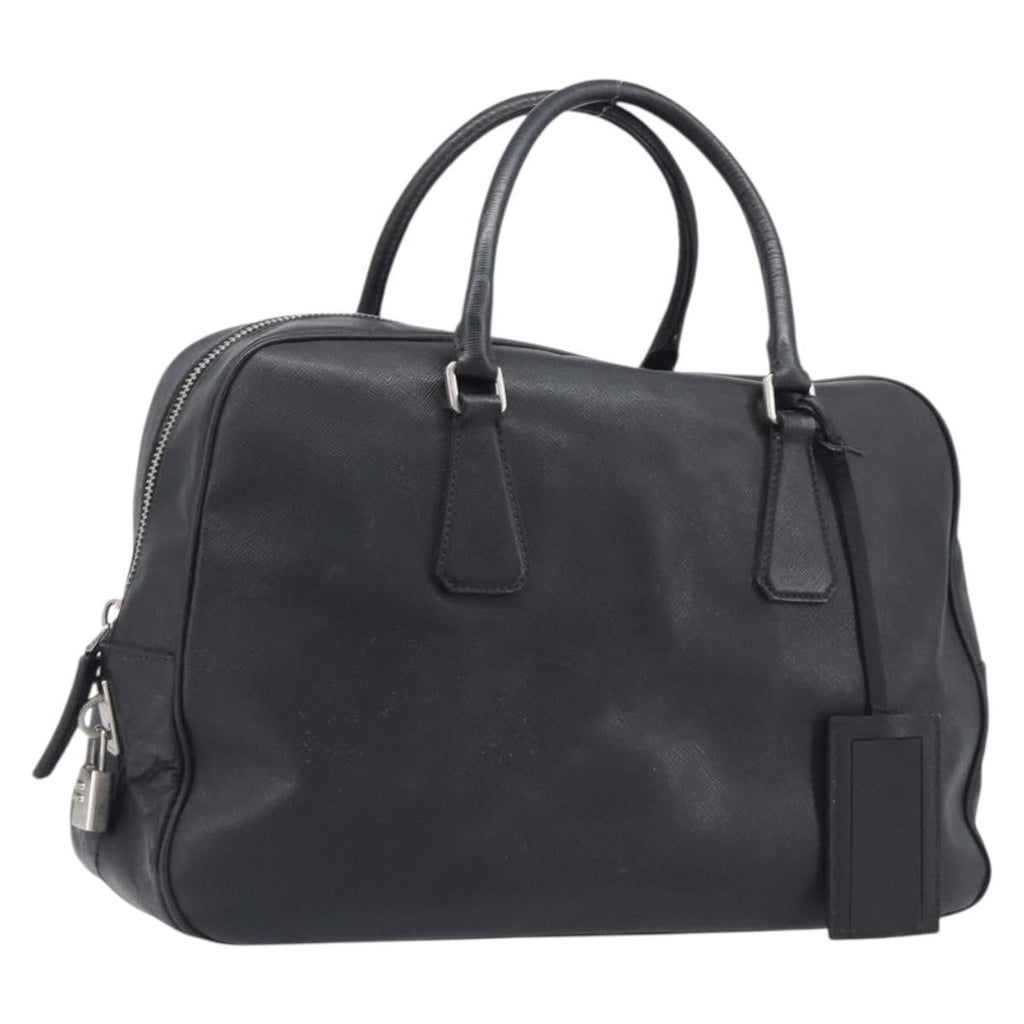 PRADA Hand Bag Saffiano leather Black Silver Auth ka6744