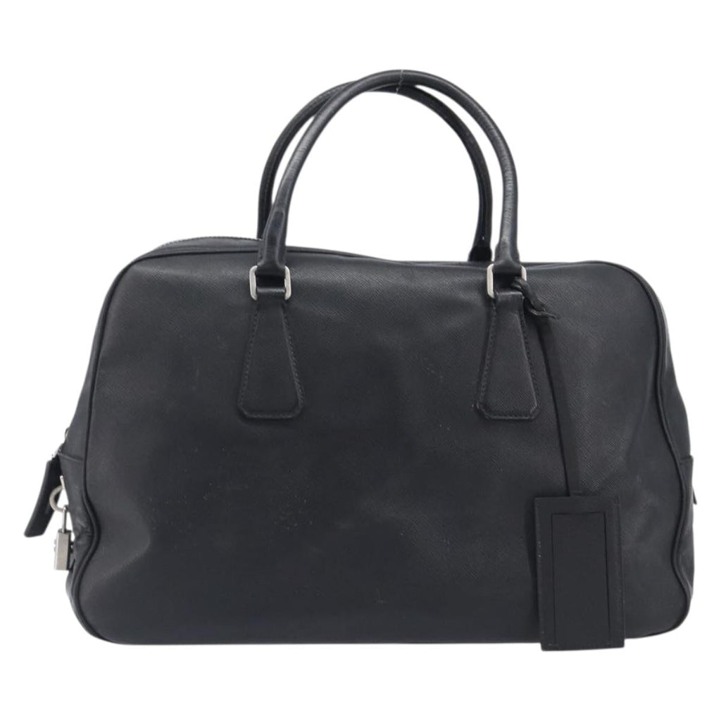 PRADA Hand Bag Saffiano leather Black Silver Auth ka6744