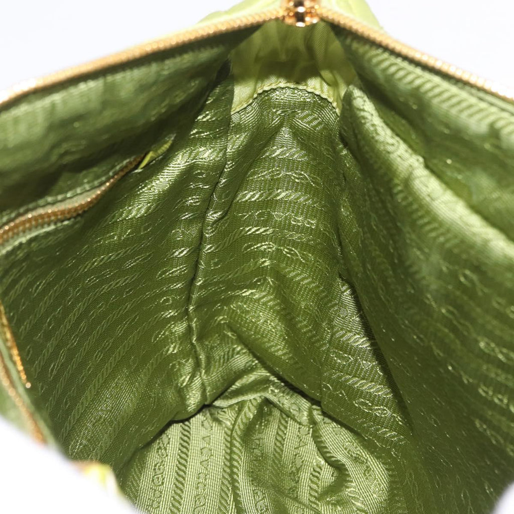 PRADA Chain Shoulder Bag Nylon LIme Green Gold Auth ka6808V