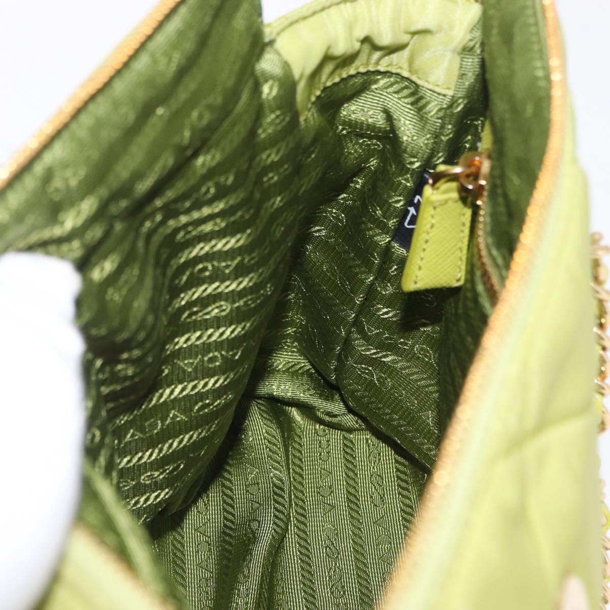 PRADA Chain Shoulder Bag Nylon LIme Green Gold Auth ka6808V