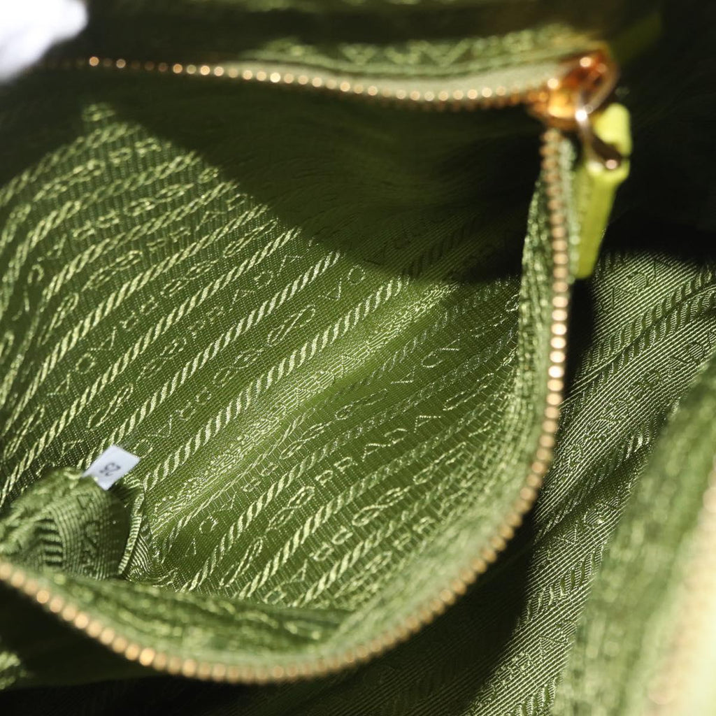 PRADA Chain Shoulder Bag Nylon LIme Green Gold Auth ka6808V