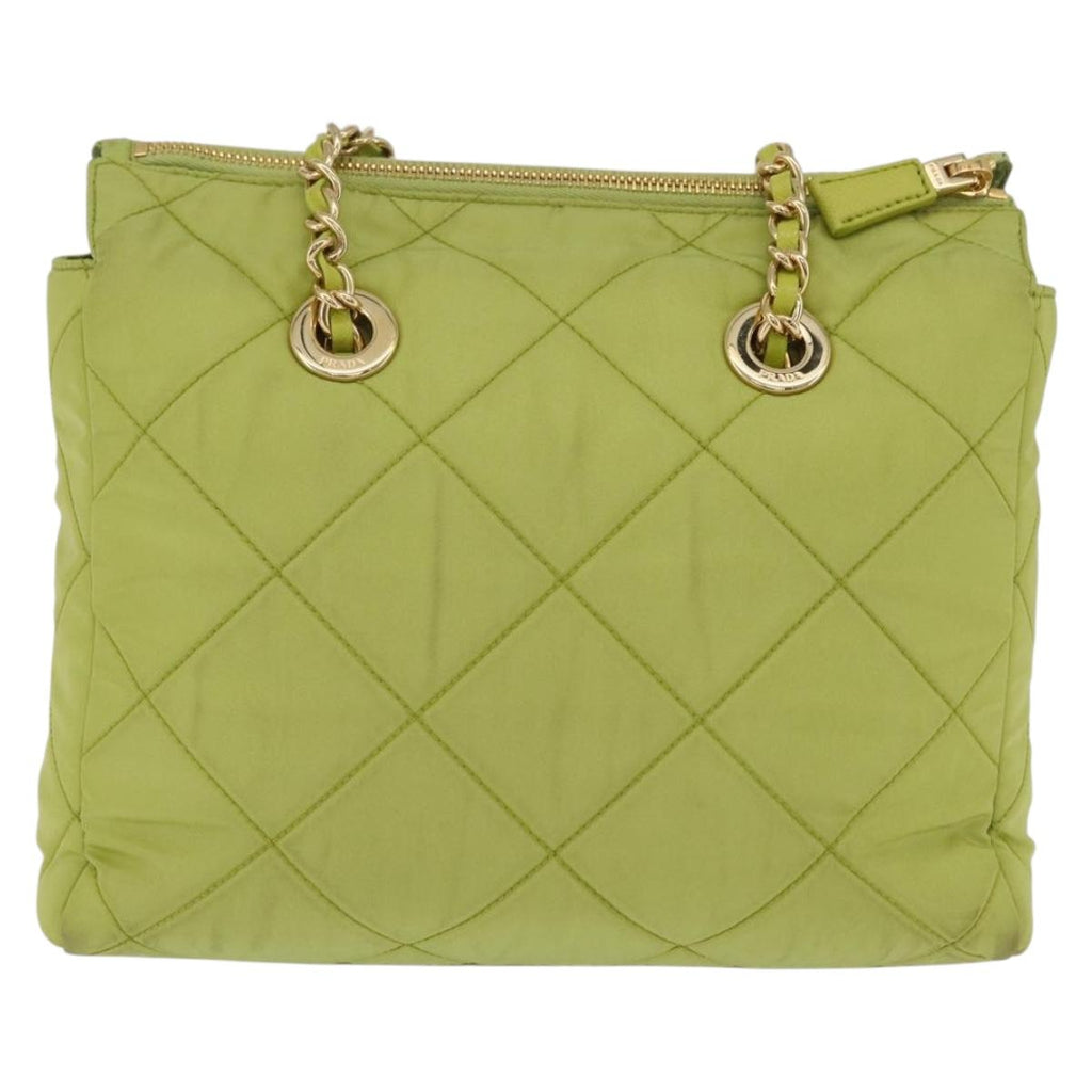 PRADA Chain Shoulder Bag Nylon LIme Green Gold Auth ka6808V