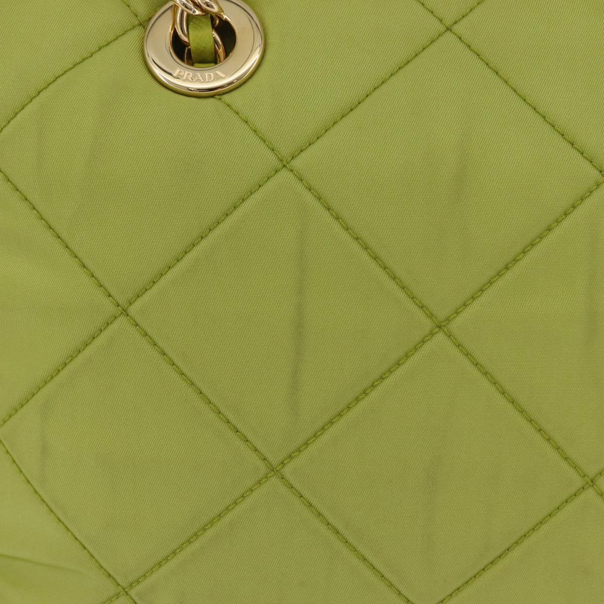 PRADA Chain Shoulder Bag Nylon LIme Green Gold Auth ka6808V