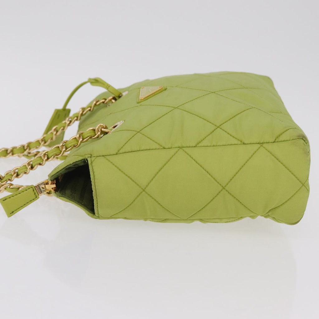 PRADA Chain Shoulder Bag Nylon LIme Green Gold Auth ka6808V