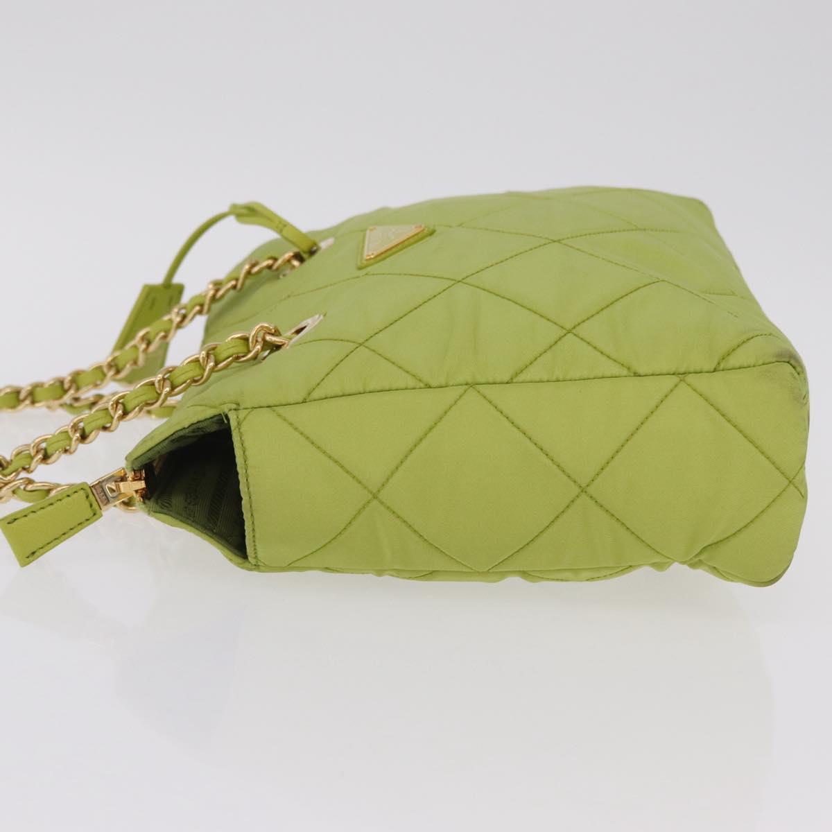 PRADA Chain Shoulder Bag Nylon LIme Green Gold Auth ka6808V
