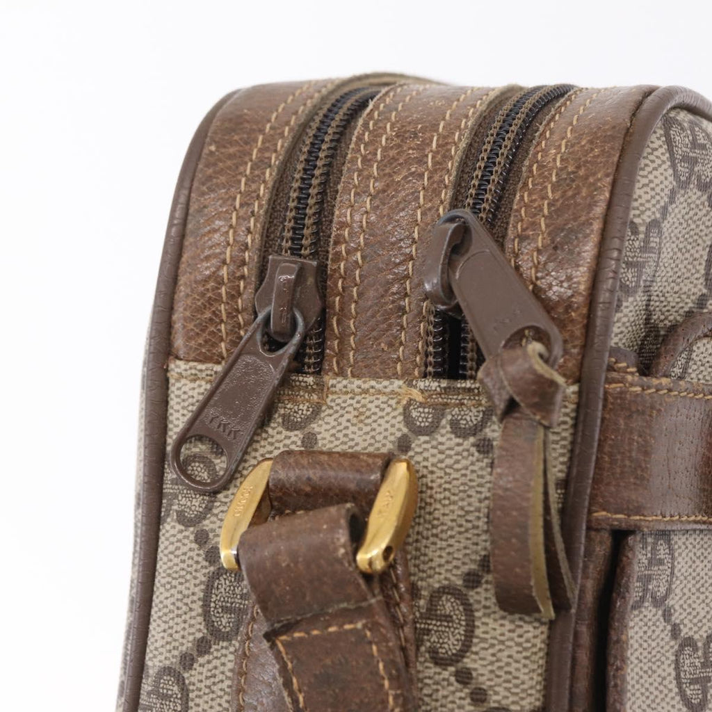 GUCCI GG Supreme Web Sherry Line Bag PVC Beige Gold 66 02 049 Auth ka6812