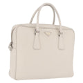 PRADA Business Bag Saffiano leather White Silver Auth ka6834