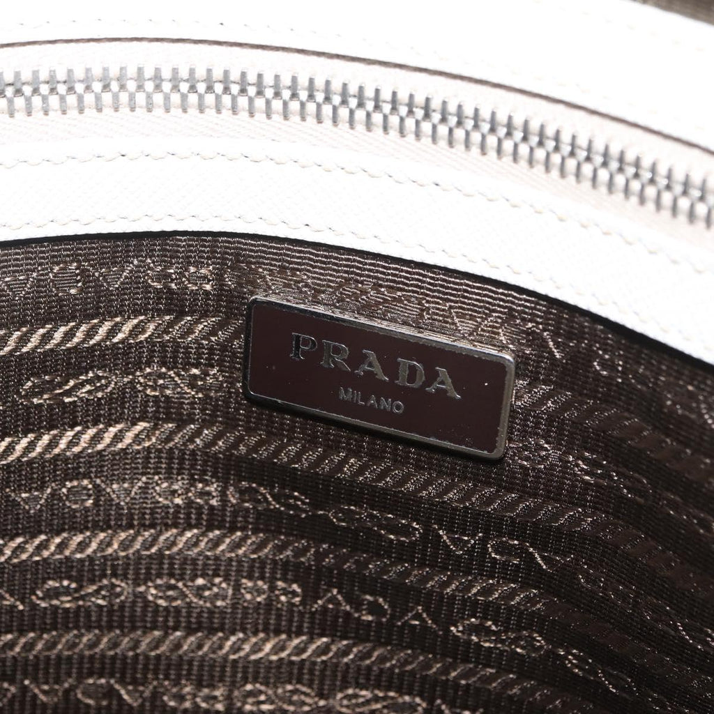 PRADA Business Bag Saffiano leather White Silver Auth ka6834