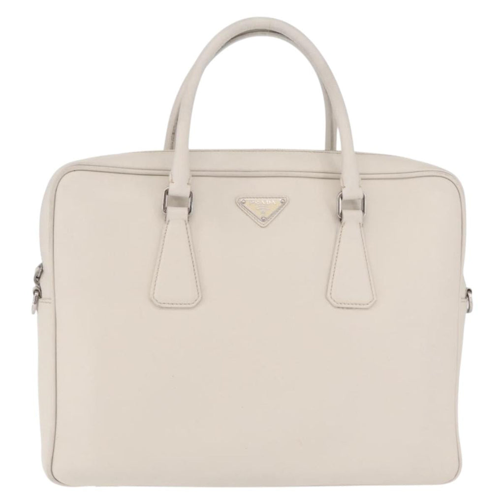 PRADA Business Bag Saffiano leather White Silver Auth ka6834