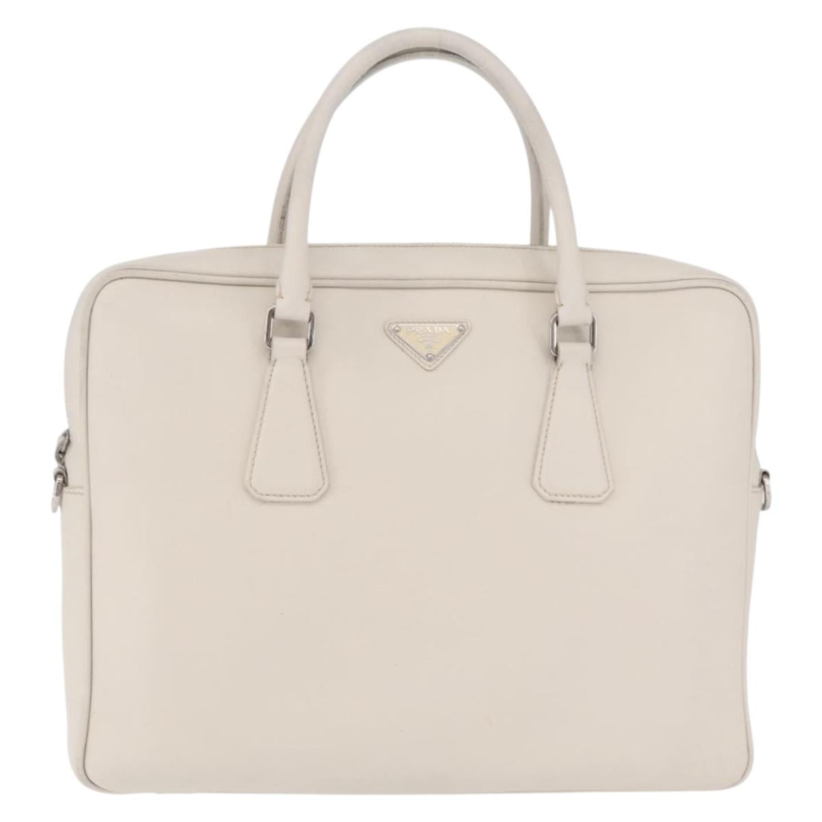 PRADA Business Bag Saffiano leather White Silver Auth ka6834