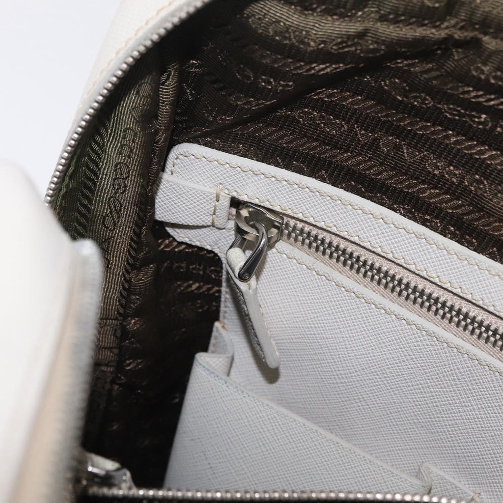 PRADA Business Bag Saffiano leather White Silver Auth ka6834