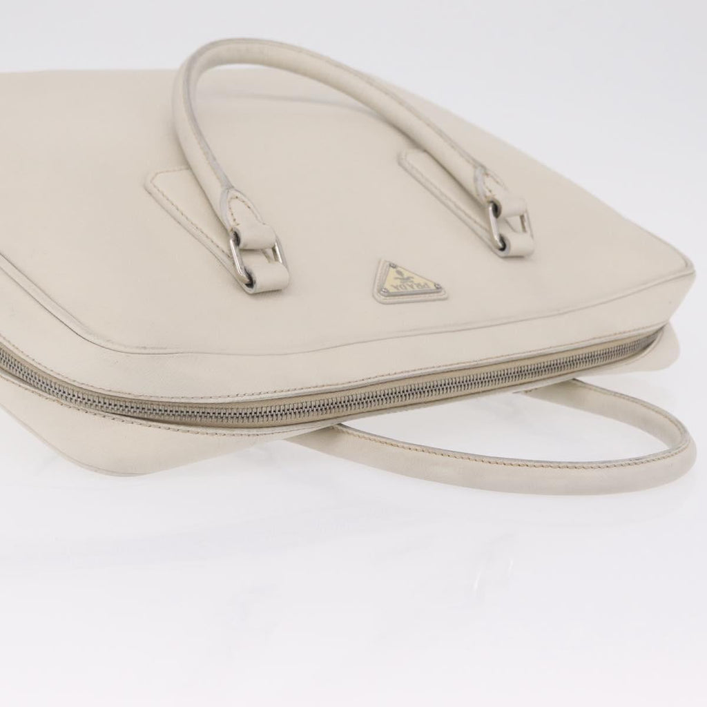 PRADA Business Bag Saffiano leather White Silver Auth ka6834
