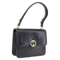 GUCCI Interlocking Shoulder Bag Leather Black Gold Auth ka6844