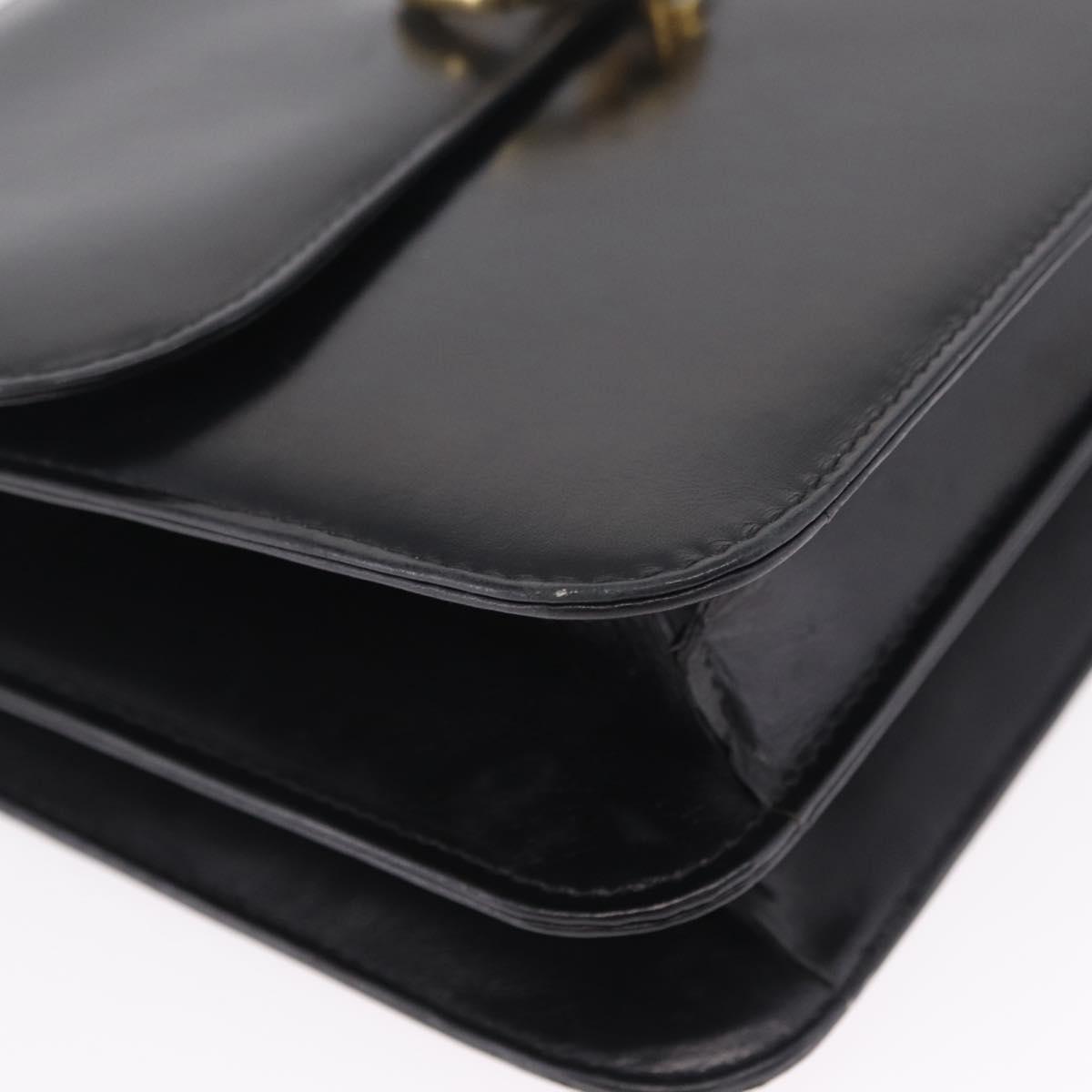 GUCCI Interlocking Shoulder Bag Leather Black Gold Auth ka6844
