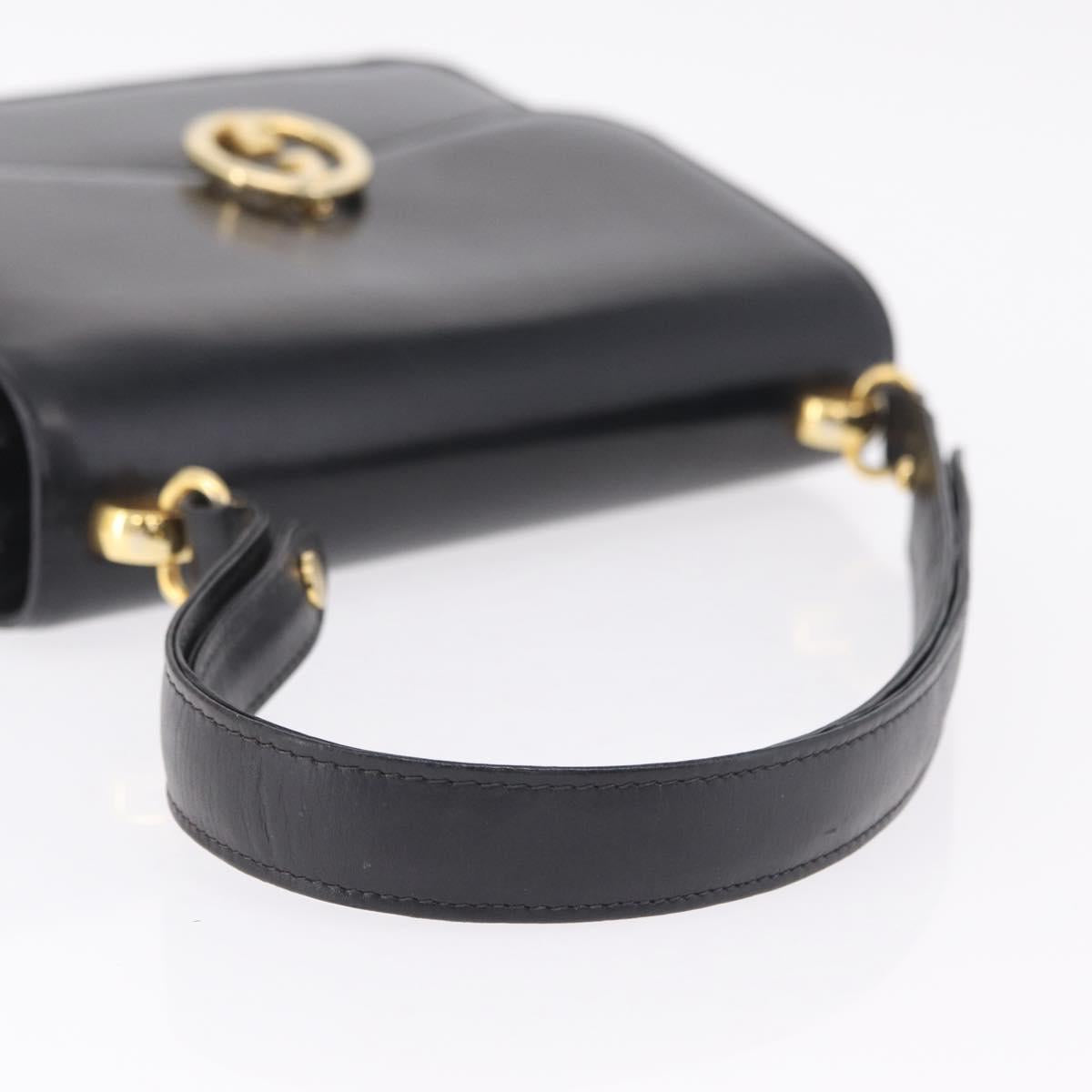 GUCCI Interlocking Shoulder Bag Leather Black Gold Auth ka6844