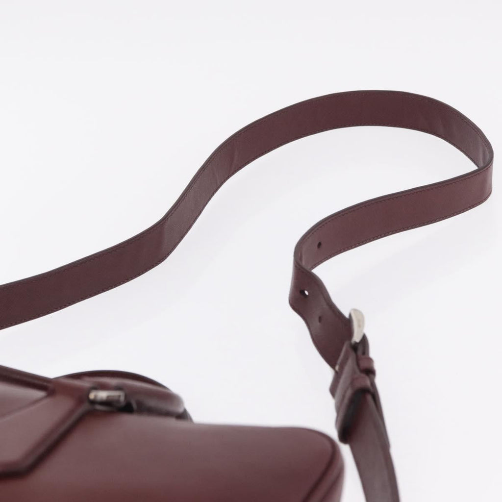 PRADA Business Bag Saffiano leather Bordeaux Silver Auth ka6891