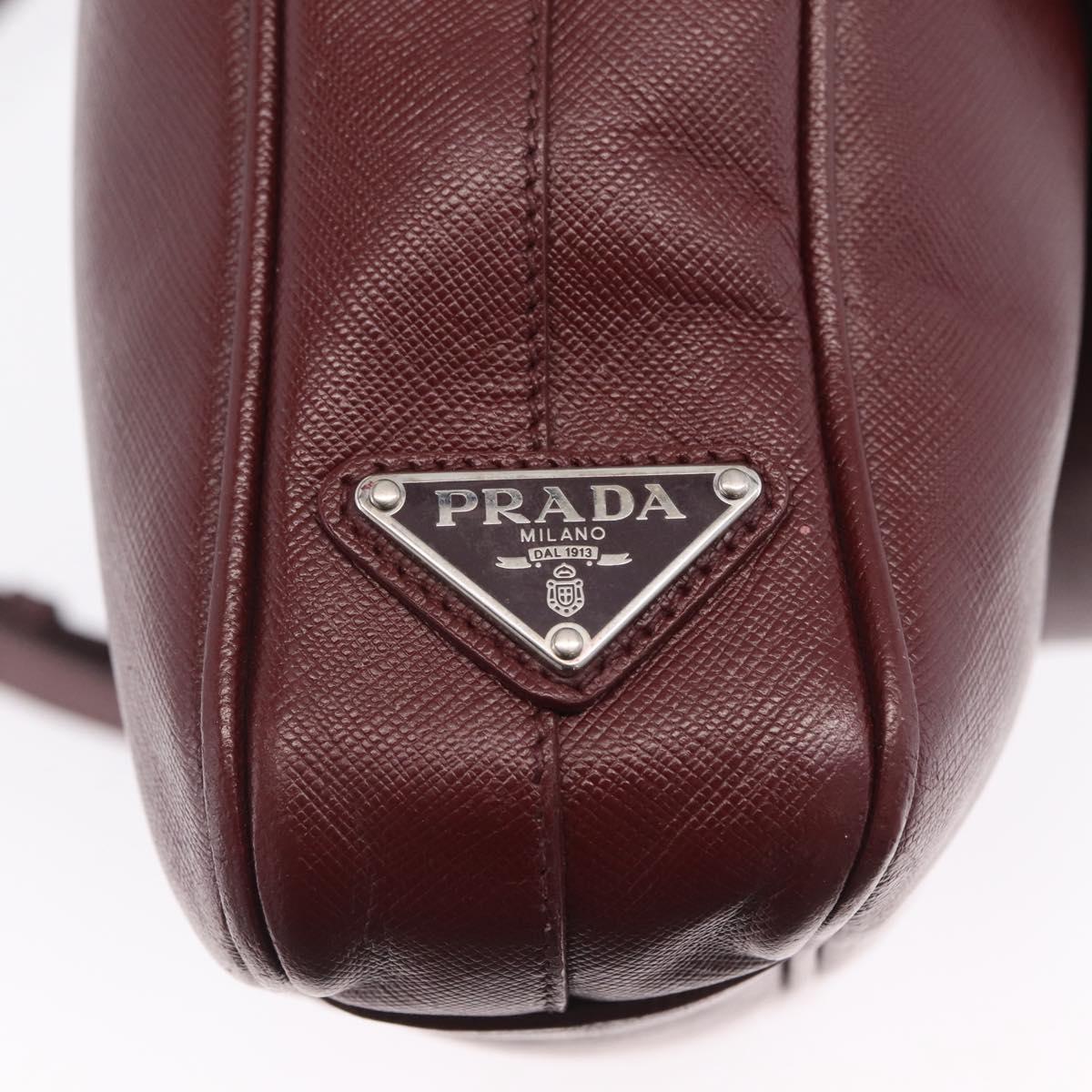 PRADA Business Bag Saffiano leather Bordeaux Silver Auth ka6891