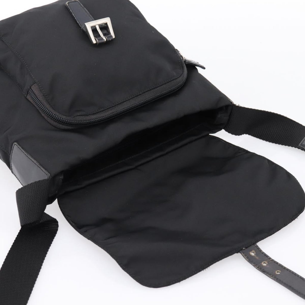 PRADA Shoulder Bag Nylon Black Silver Auth ki6826