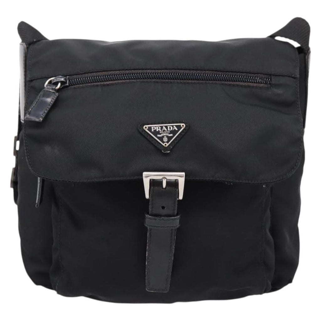 PRADA Shoulder Bag Nylon Black Silver Auth ki6826